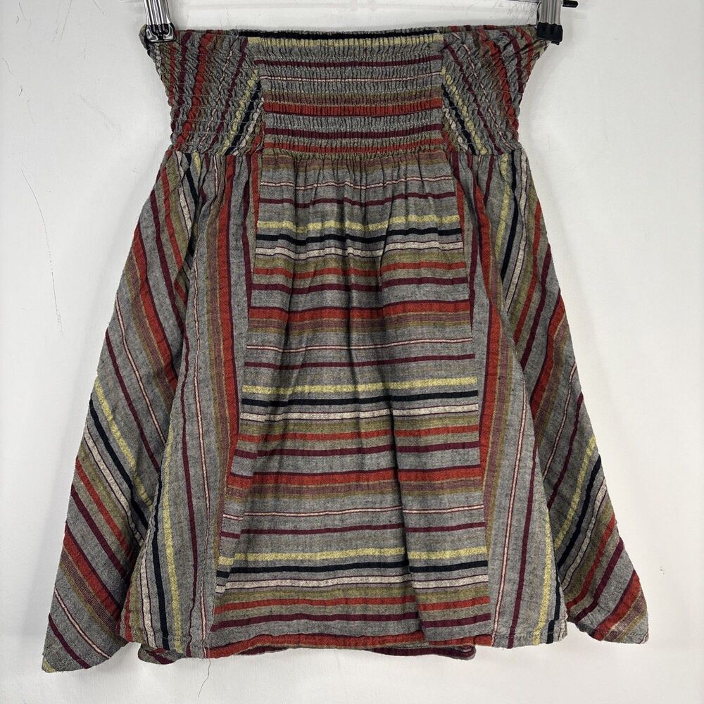 Remain Women's Cotton/Linen‎ Striped Lined Full Skirt Smocked Waist XS